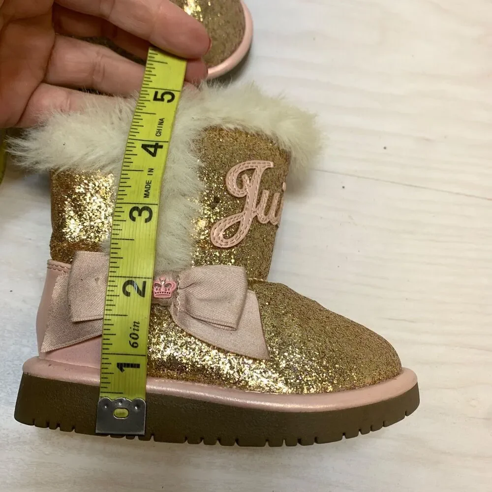 JUICY COUTURE Lil‎ Windsor Glitter Fur Toddler Girl’s Boots~Size 5M Rose Gold